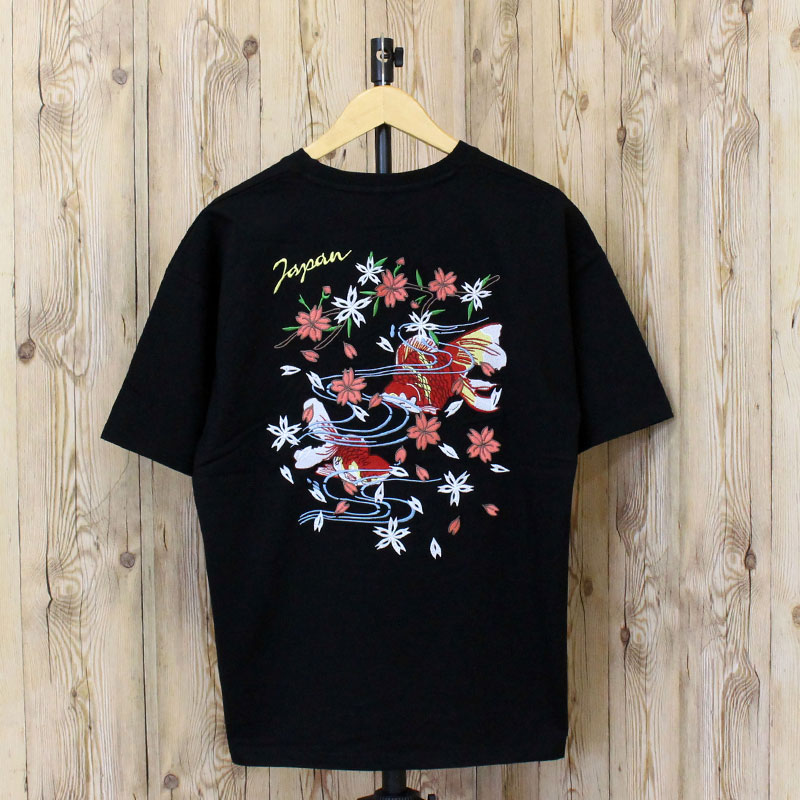 Tシャツ メンズ 半袖 刺繍入り スカジャンの柄Tシャツ クルーネック