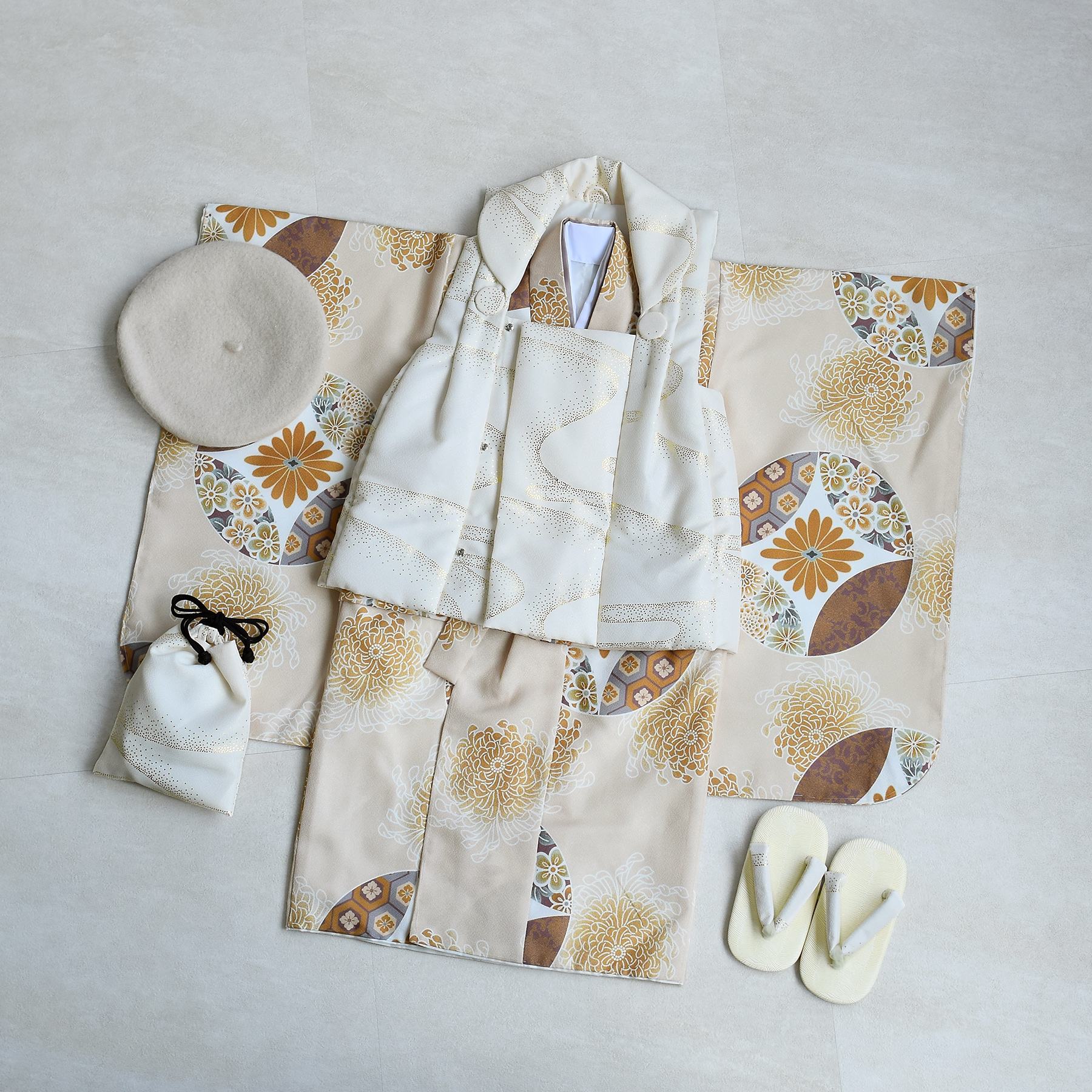 レンタル 七五三 3歳 男の子 セット ひよこ商店 古典柄 レトロ 花