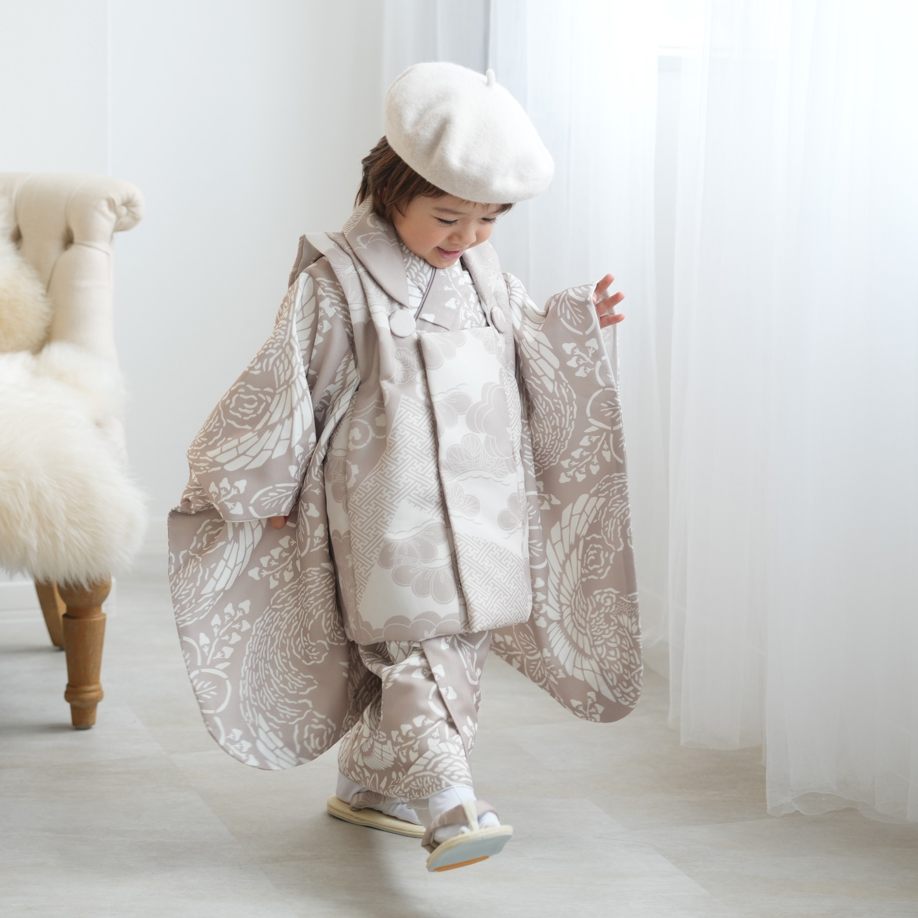 レンタル 七五三 3歳 男の子 ひよこ商店 kids 着物 ベレー帽つき被布