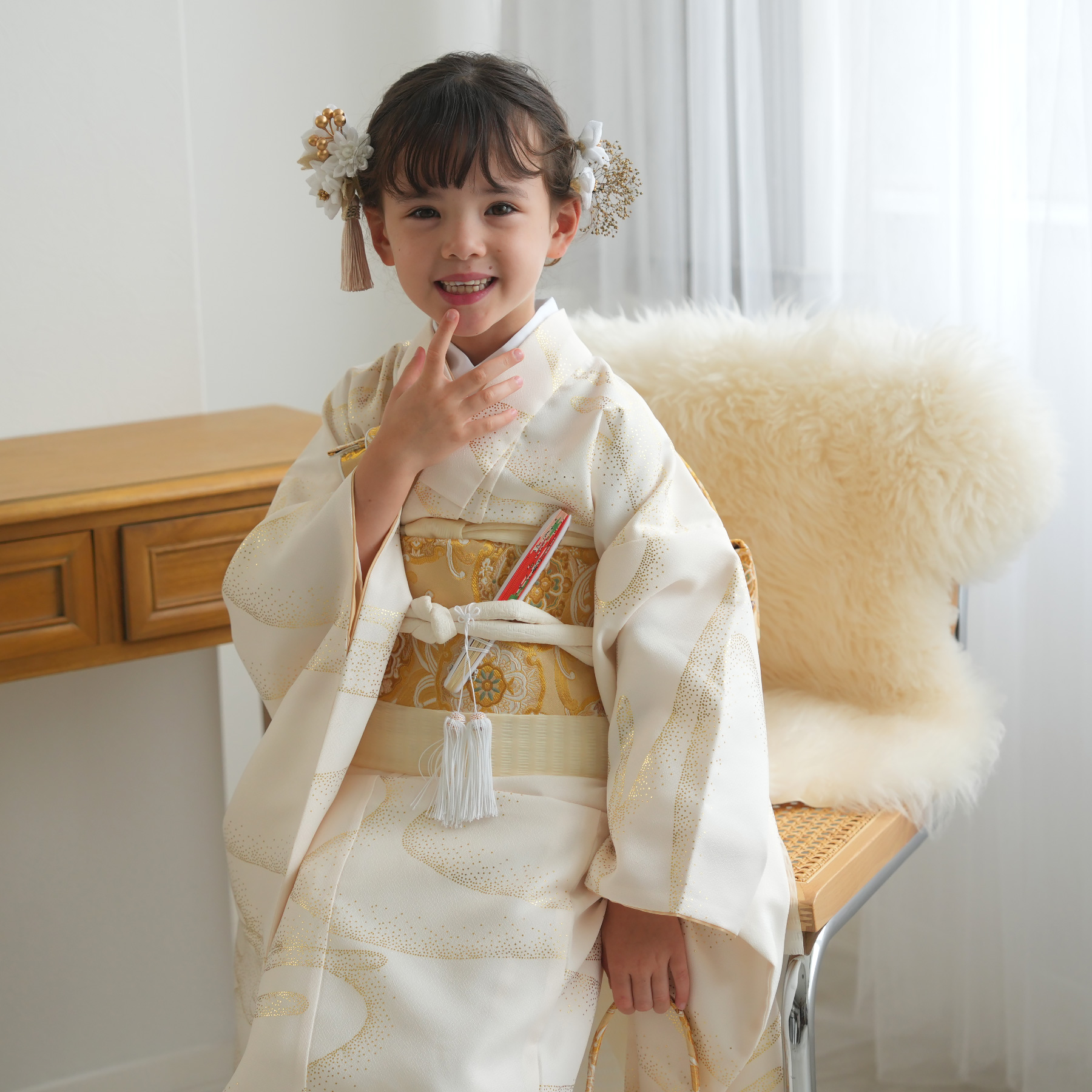 レンタル 七五三 着物 7歳 ひよこ商店 女の子 四つ身 クリーム金彩
