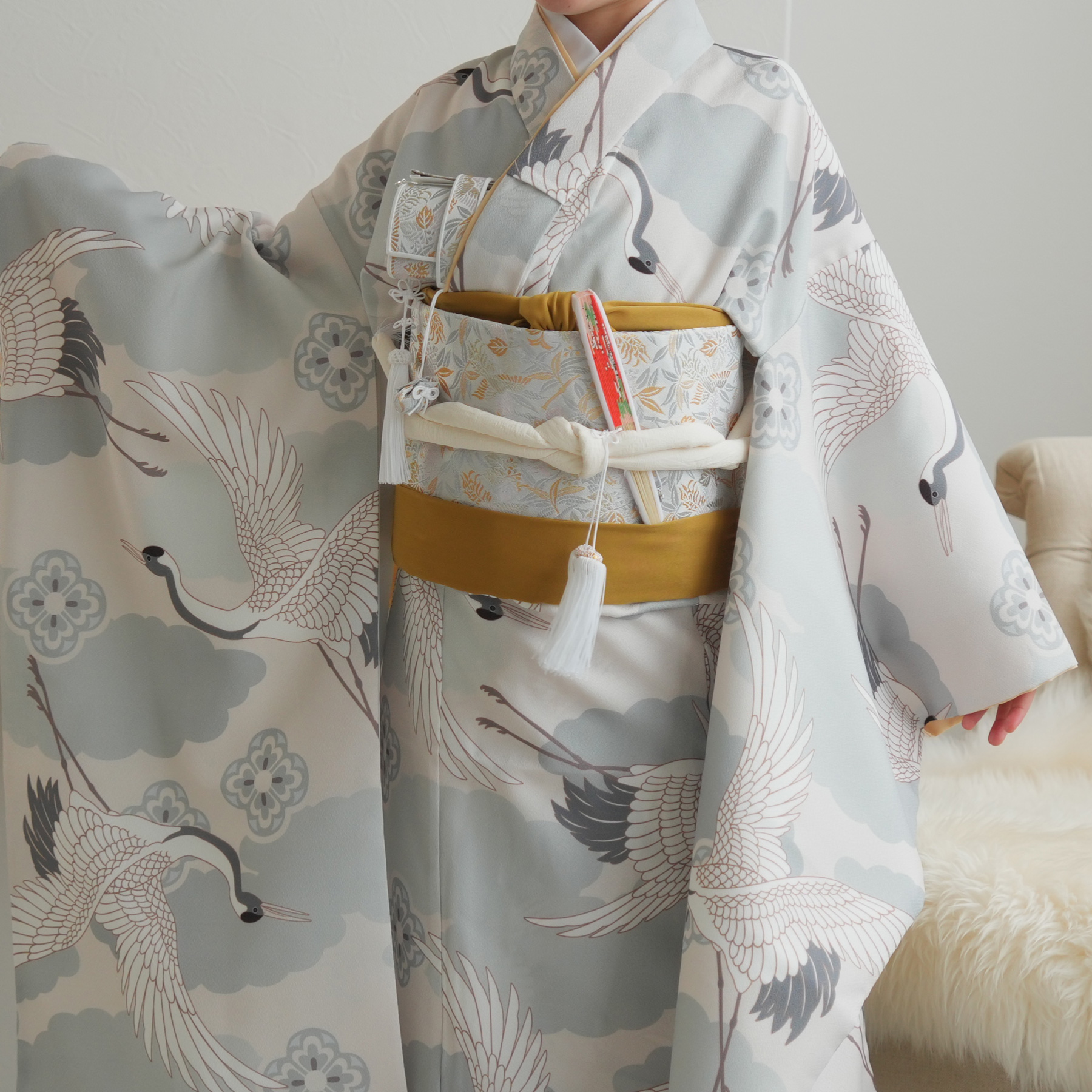 レンタル 七五三 着物 7歳 ひよこ商店 女の子 四つ身 ミント吉祥鶴