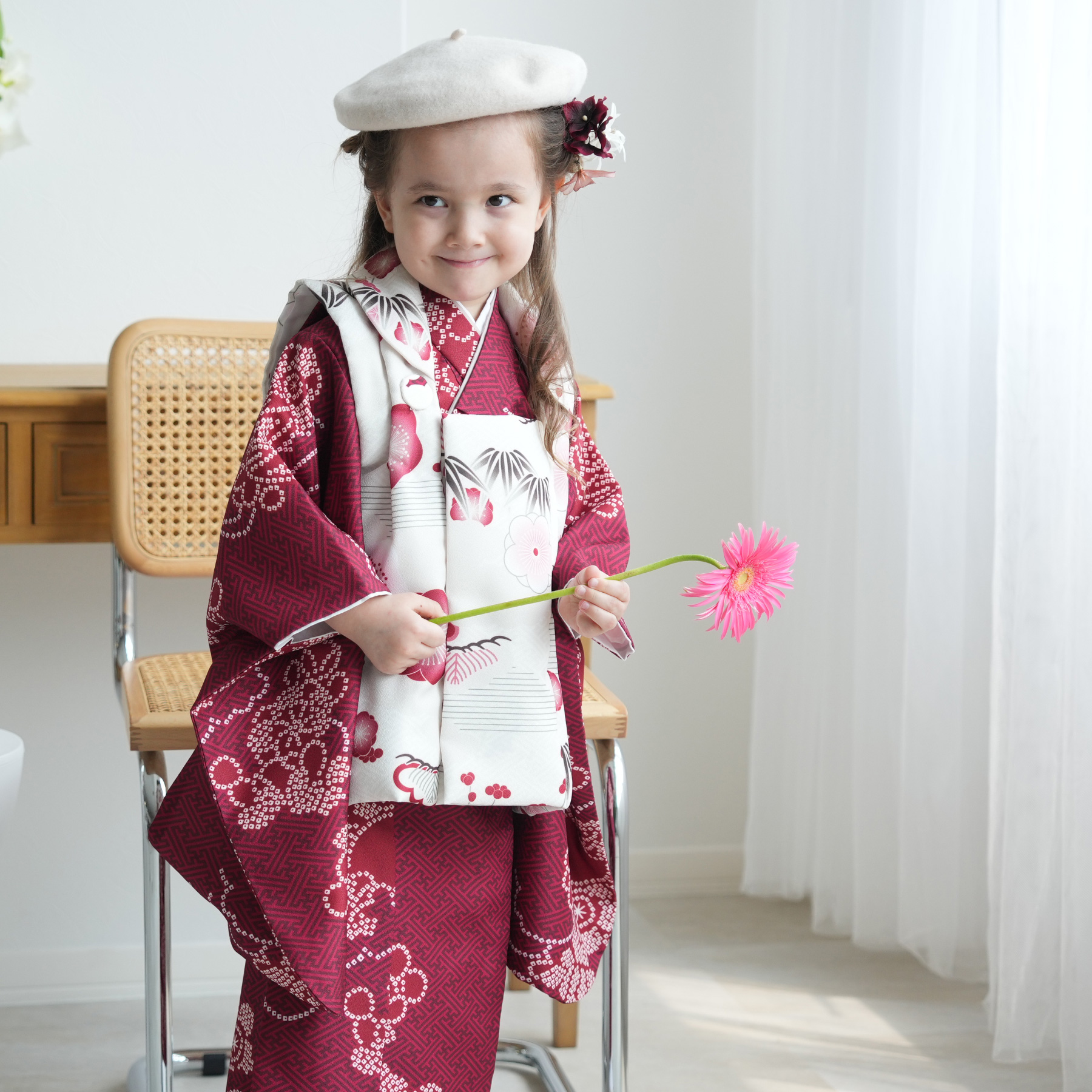 レンタル 七五三 3歳 女の子 ひよこ商店 kids ベレー帽つき被布フル