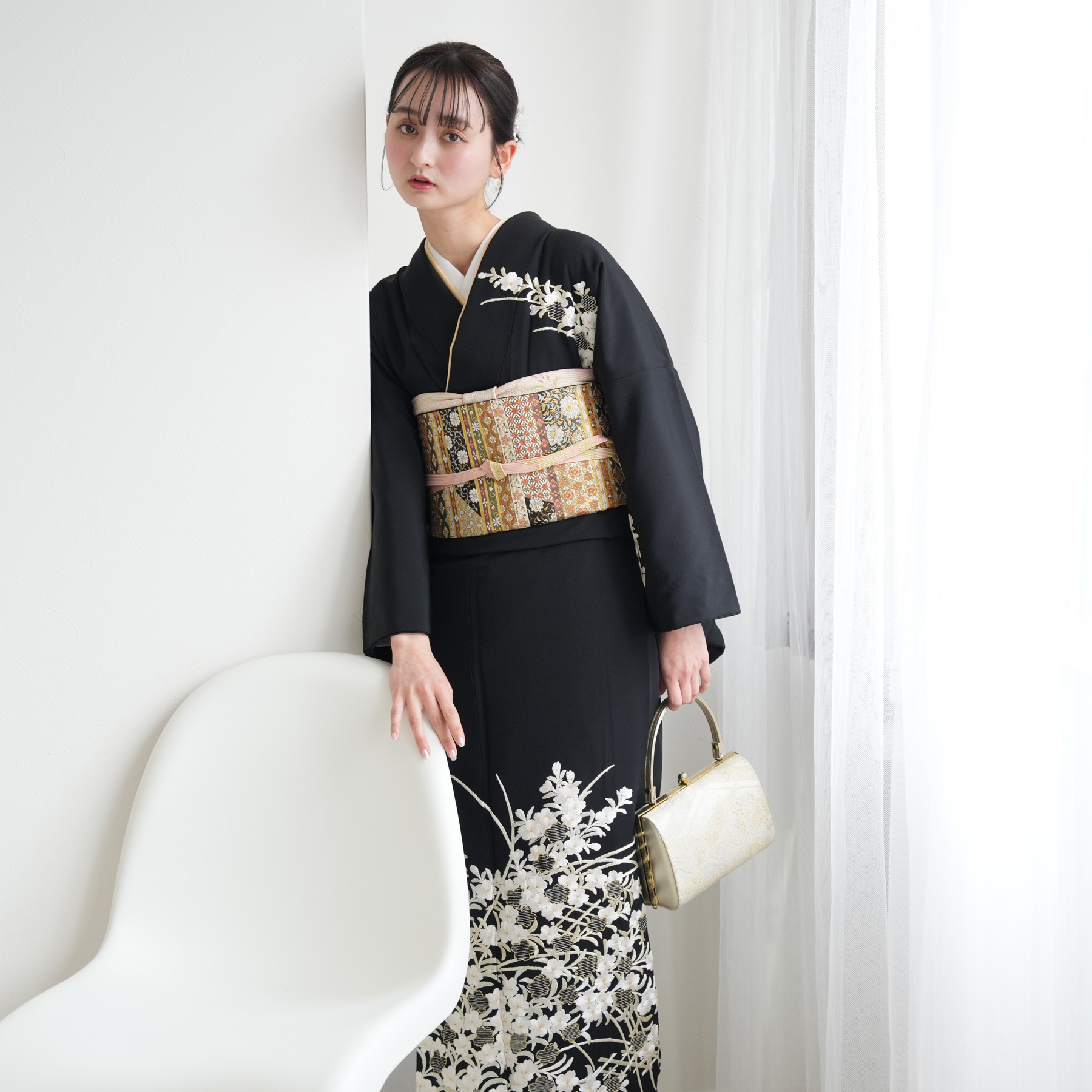 訪問着 レンタル おしゃれ 20点 フルセット 正絹 着物 桜 黒系 七五三