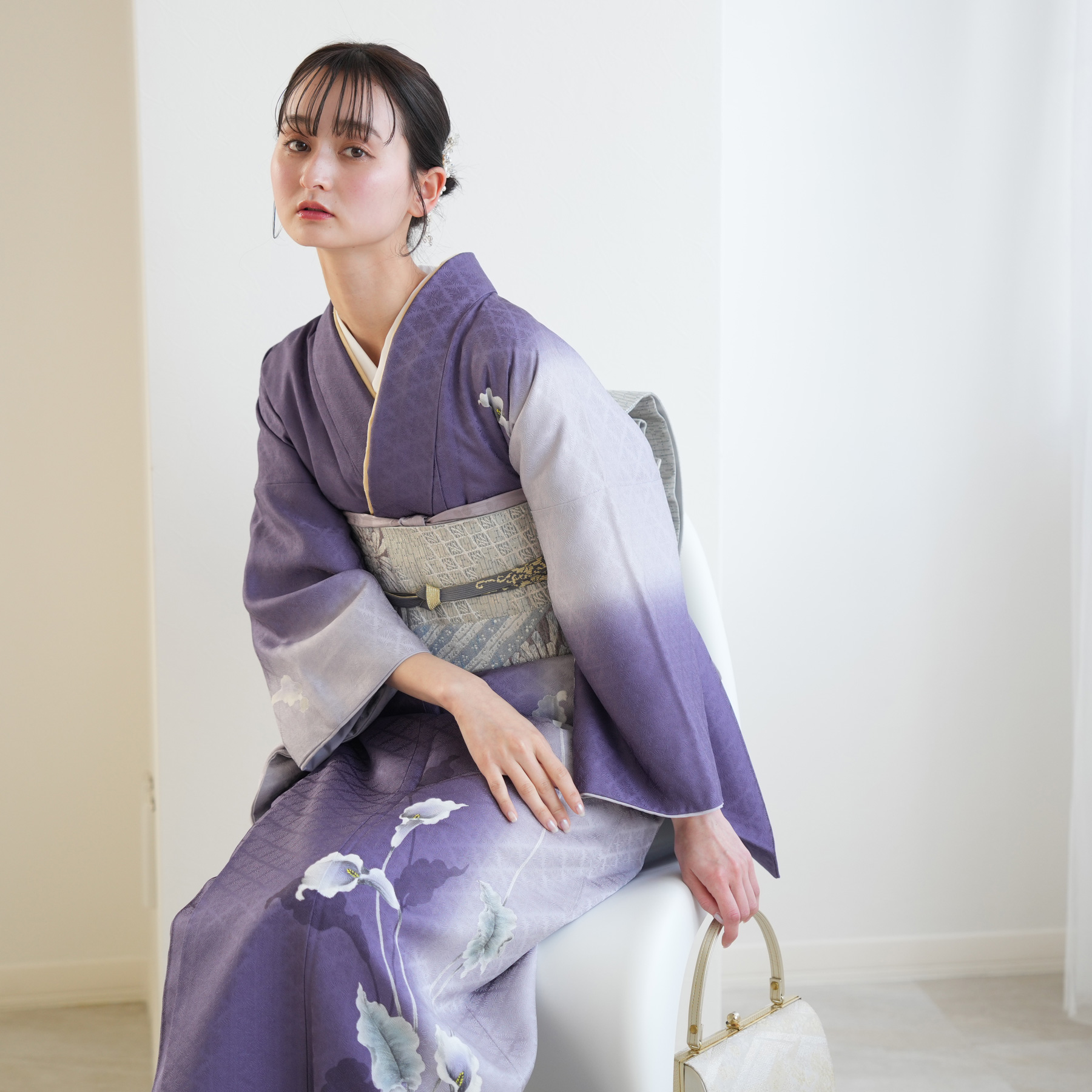 訪問着 レンタル おしゃれ 20点 フルセット 正絹 着物 花 紫系 七五三