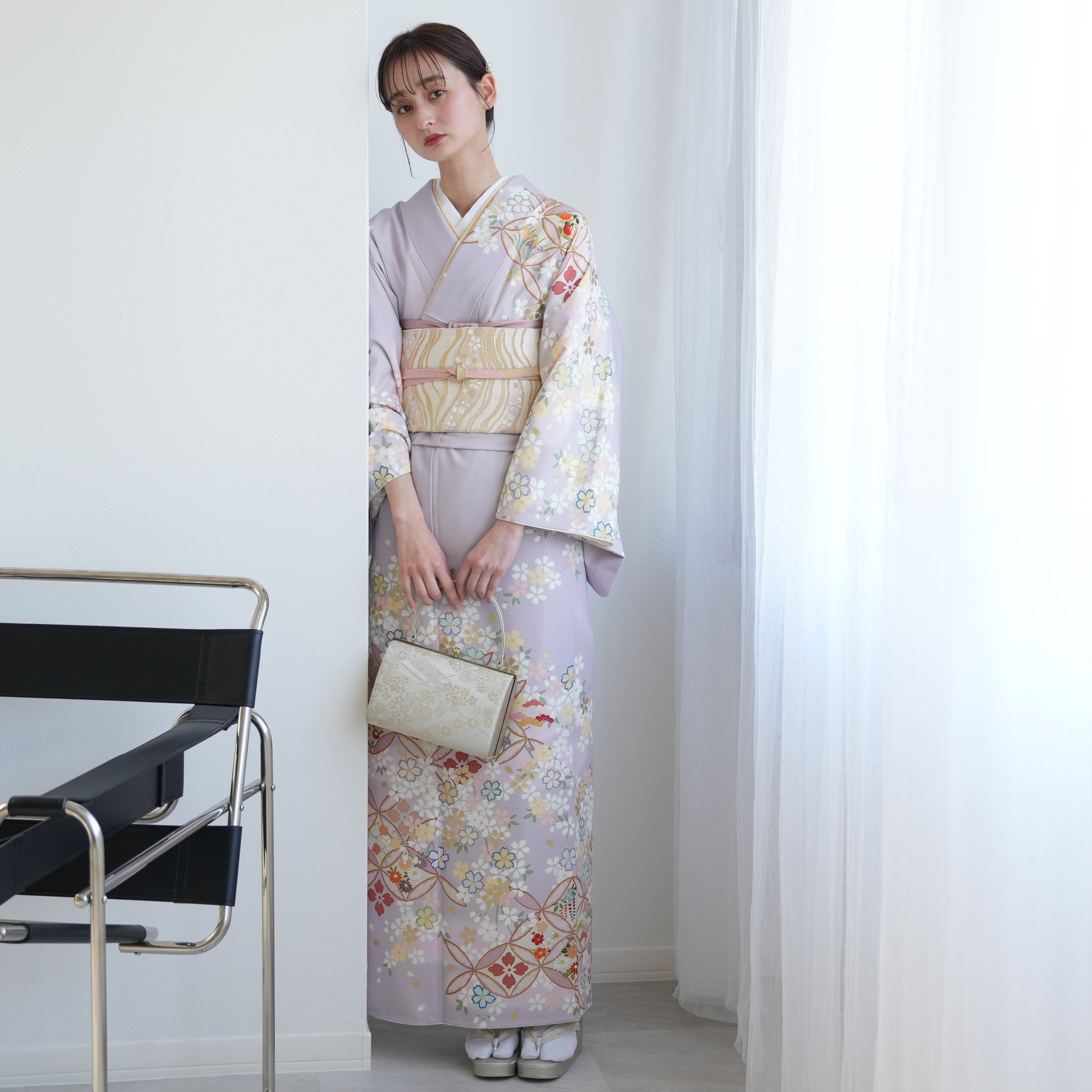 訪問着 レンタル おしゃれ 20点セット JAPAN STYLE 着物 花柄 紫系