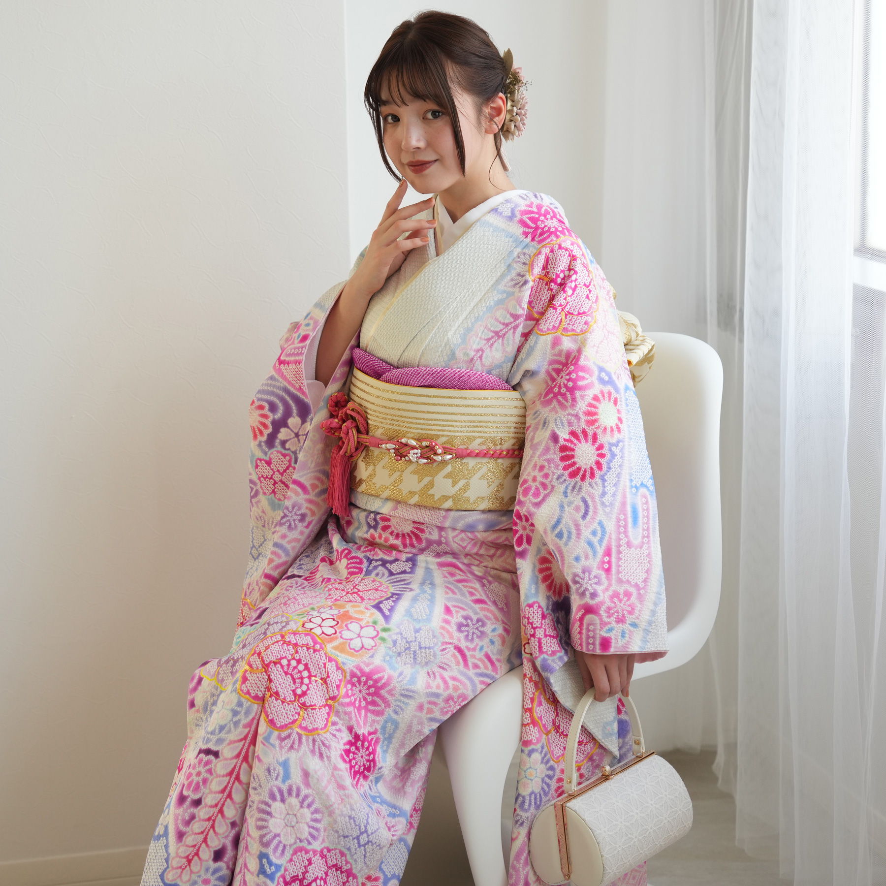 振袖 レンタル 成人式 21点セット レトロ 成人式セット 花 ピンク 正絹