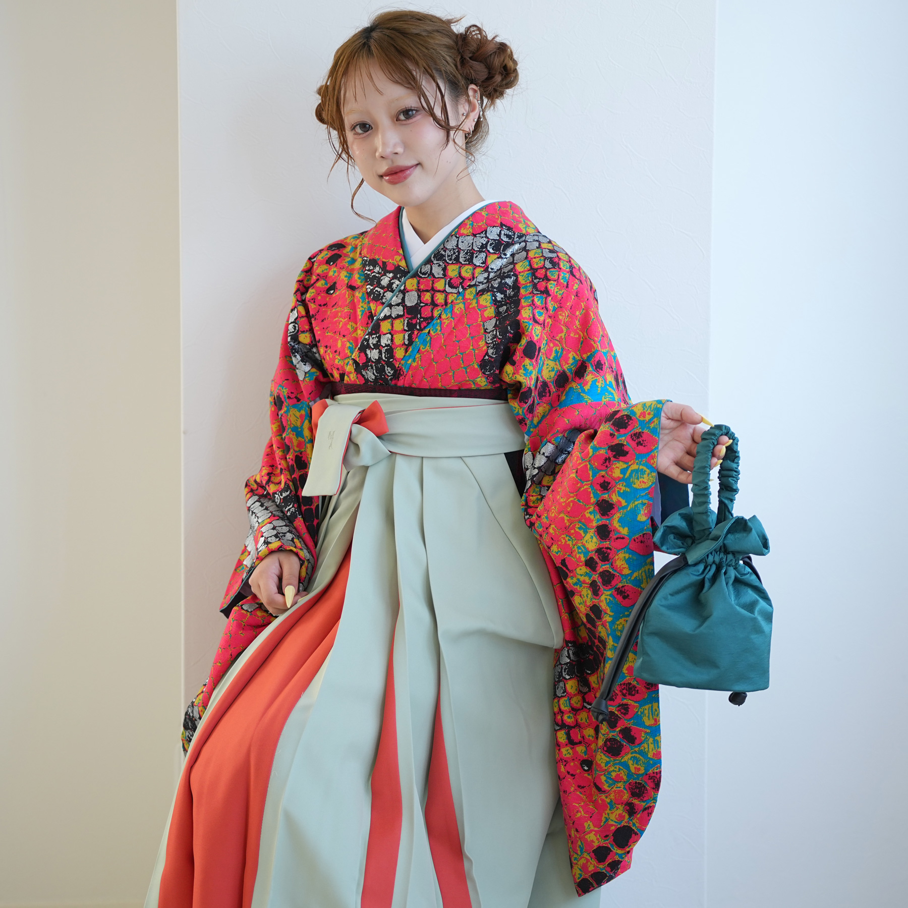 袴 レンタル 卒業式 2尺袖着物 17点セット モダンアンテナ 古典柄