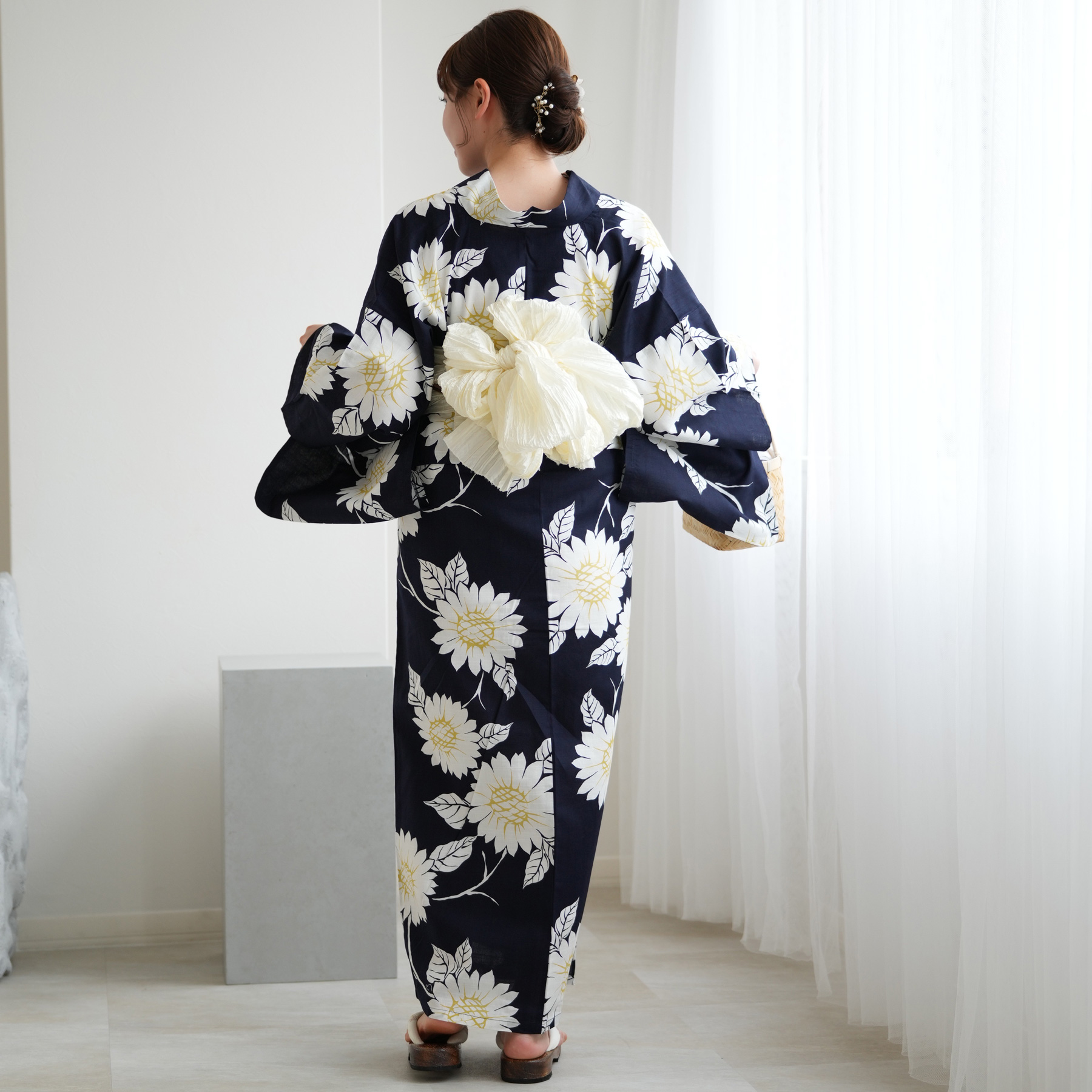 浴衣 レディース セット 高級変わり織 浴衣3点セット 紺地に向日葵