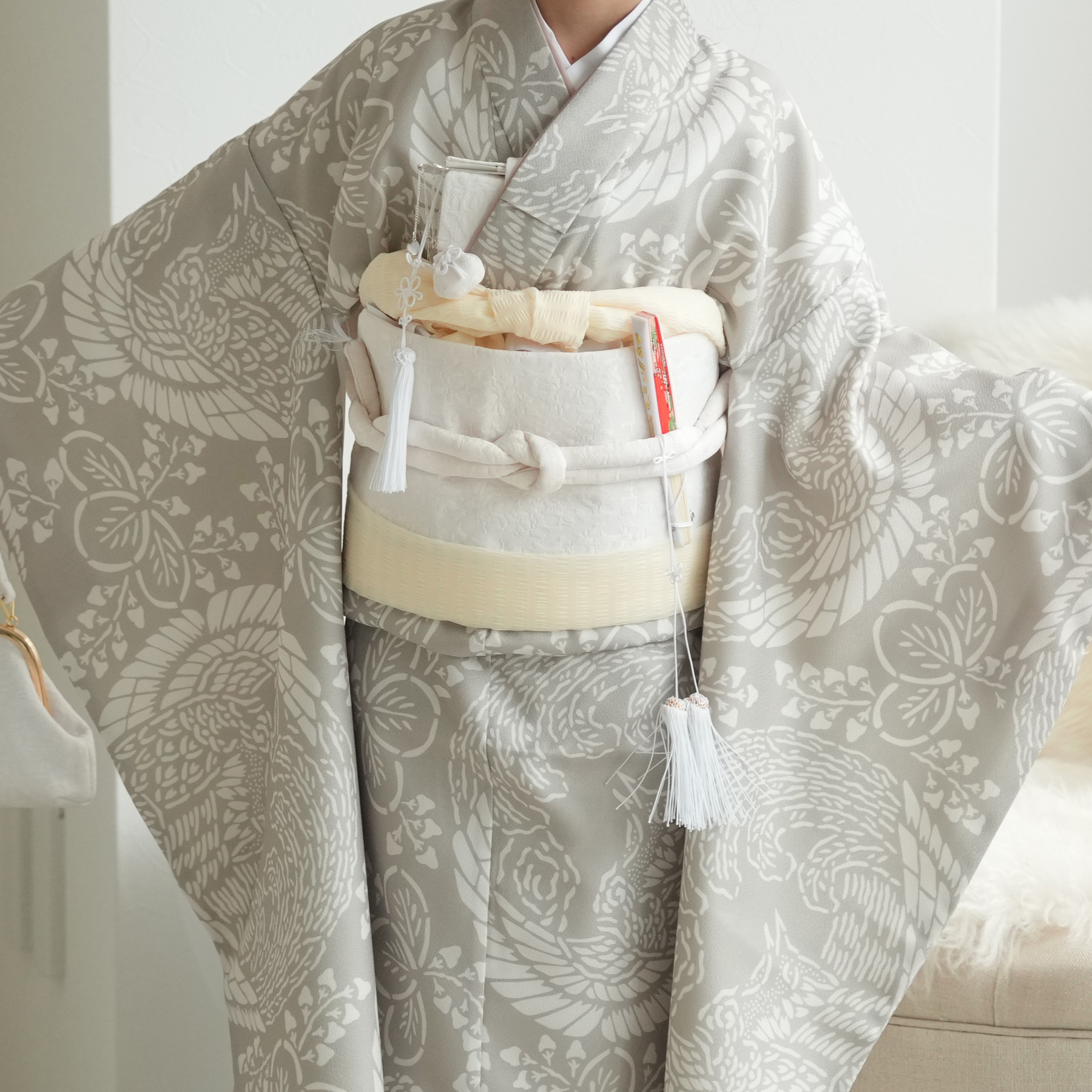 七五三 着物 7歳 フルセット 購入 ひよこ商店 女の子 四つ身 灰緑鳳凰