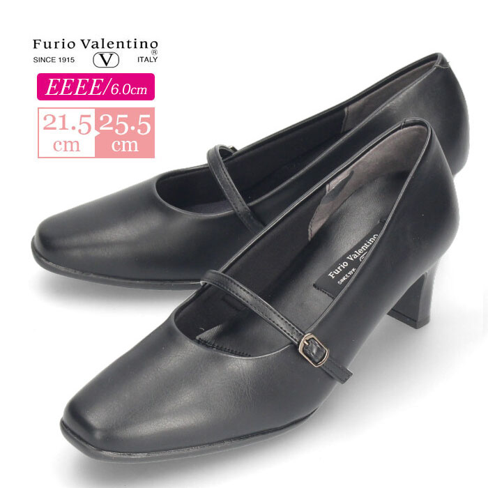 パンプス 黒 フォーマル ヒール 4E 幅広 6453 ブラック ストラップ