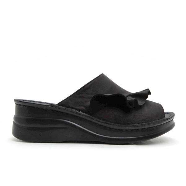 カジュアル サンダル レディース 本革 黒 厚底 ミュール 幅広 日本製