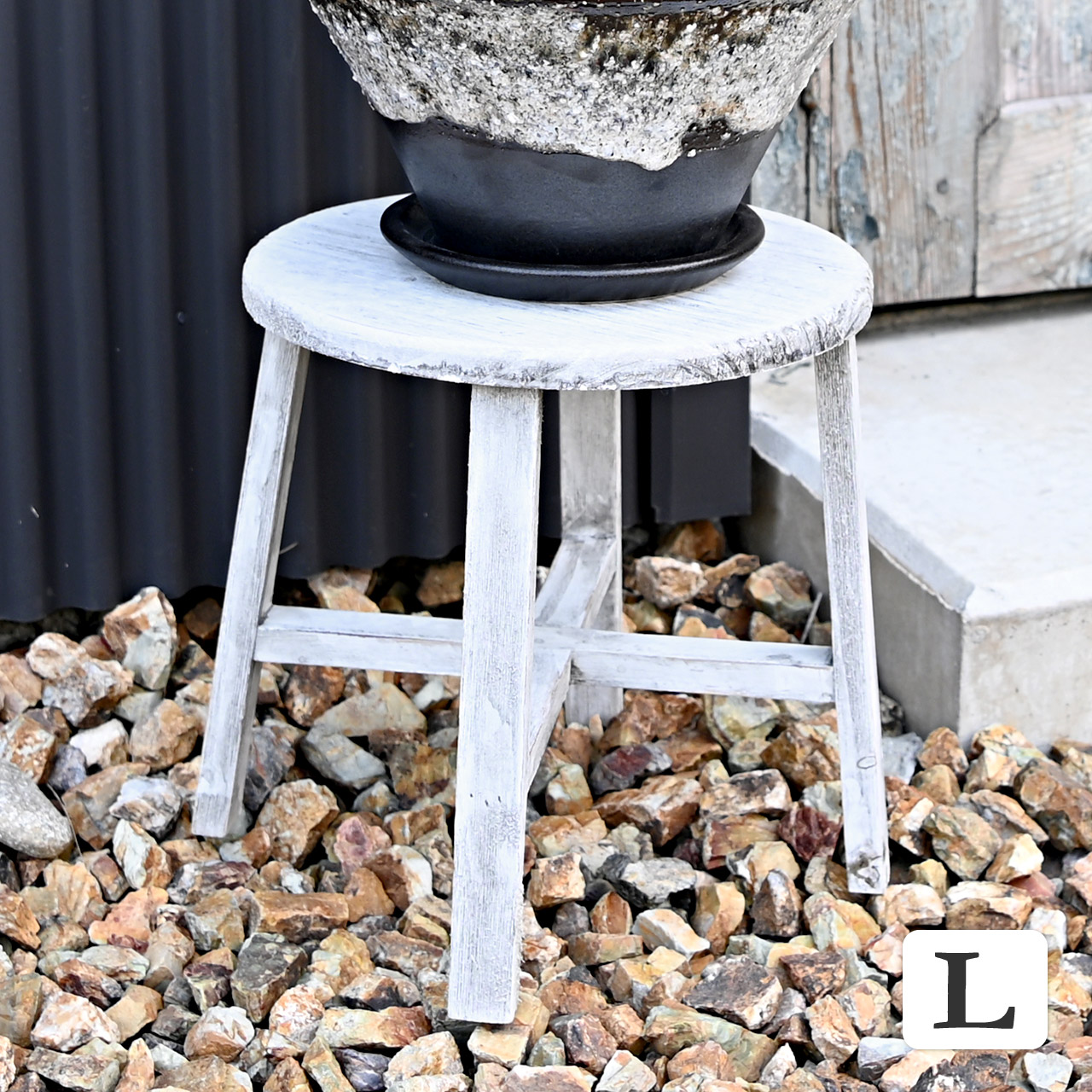 ウッドフラワースタンド Lサイズ ホワイト 丸 木製 鉢置き台