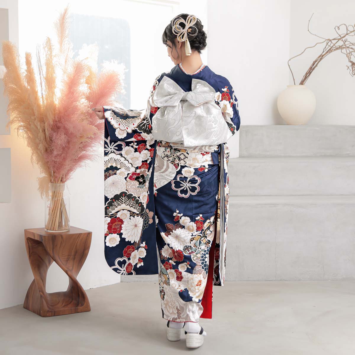 振袖 レンタル 成人式 結婚式 濃紺 流水菊牡丹12月〜1月利用 対応身長