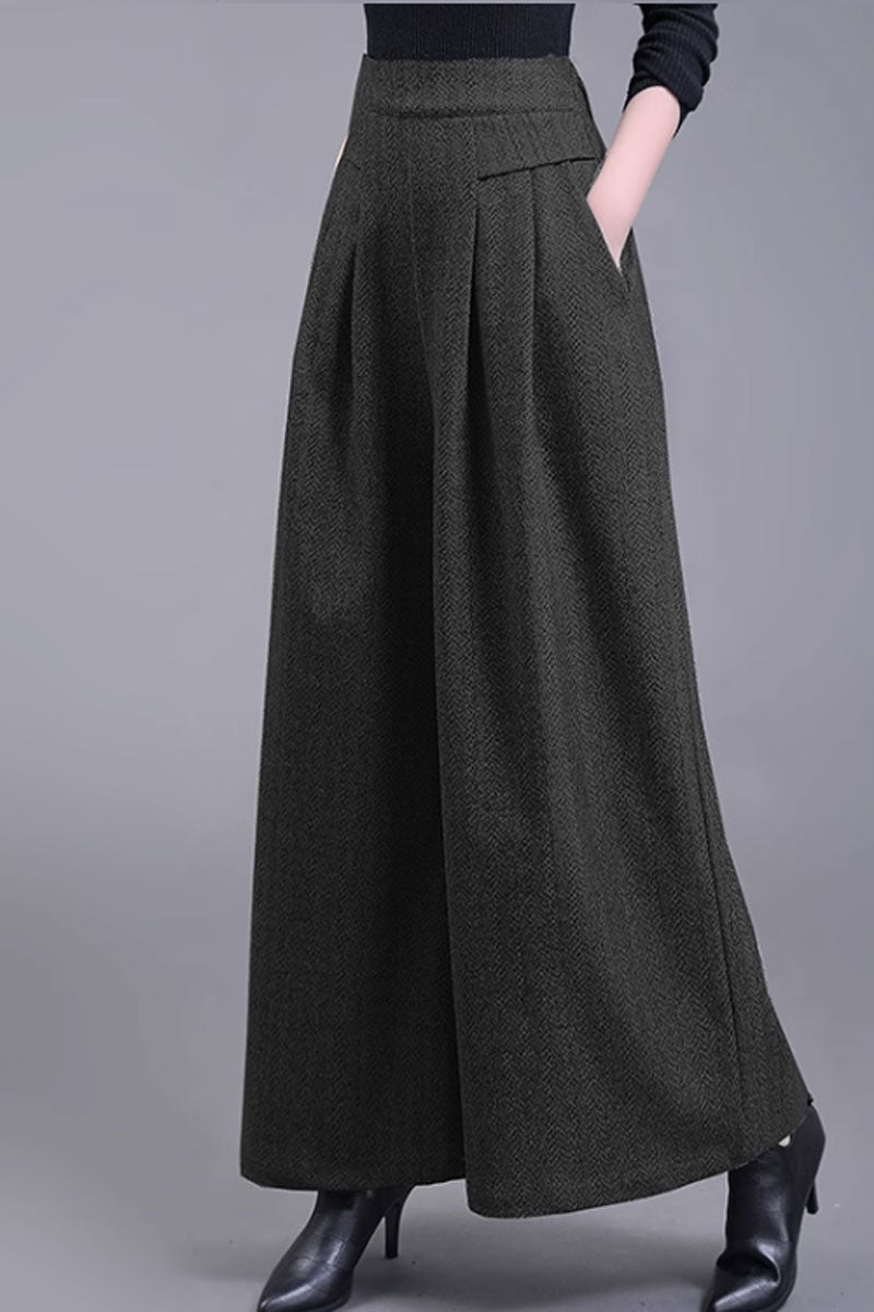 Gray Wool Wide Leg Pants – Handmade Winter Palazzo with Pockets