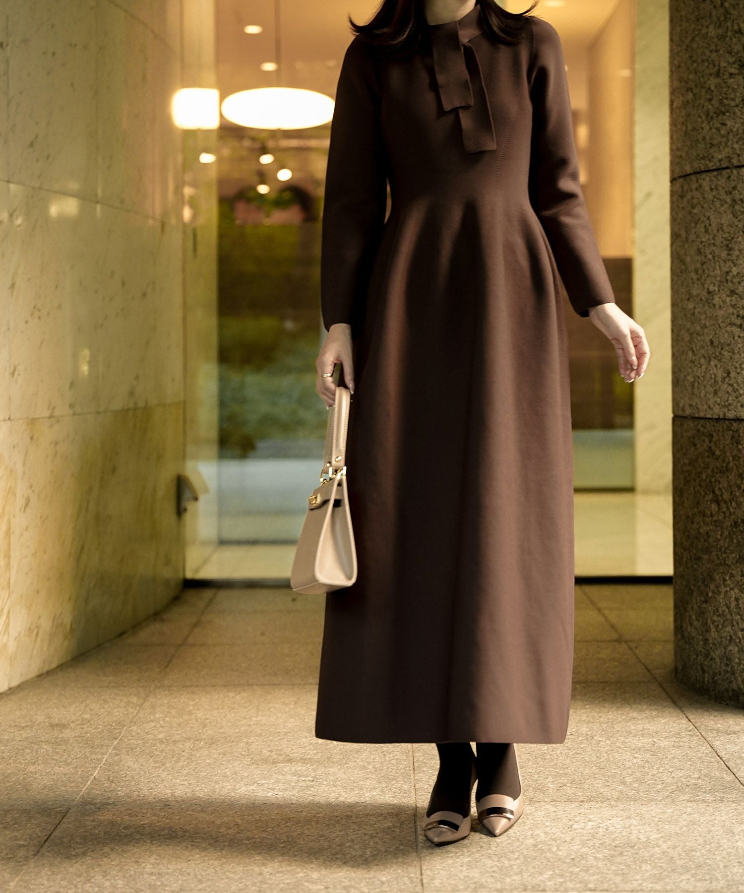 SPRING-SALE ボウタイ ホールガーメント ニット ワンピース HUIT 全3色