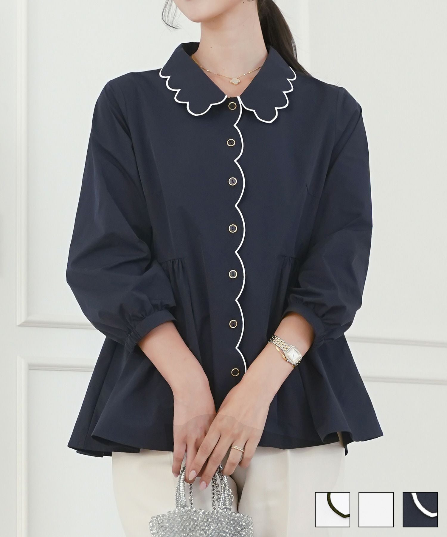 撥水 スカラップ 襟 ブラウス le reve vaniller 全3色｜lvn831-2100【1】