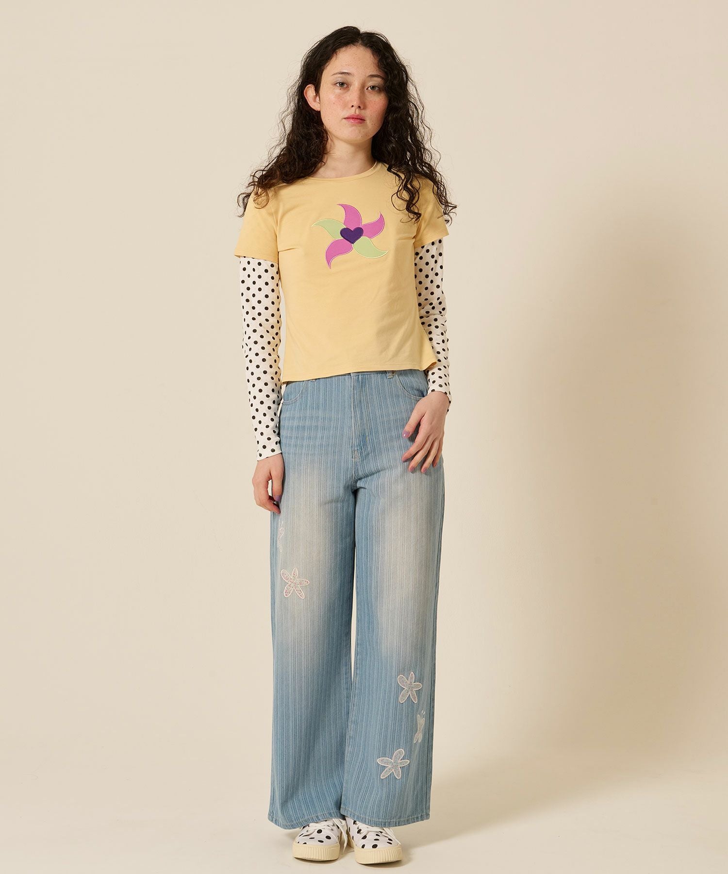 パッチワーク ストライプ デニムパンツ TINA：JOJUN 全2色｜tnj711