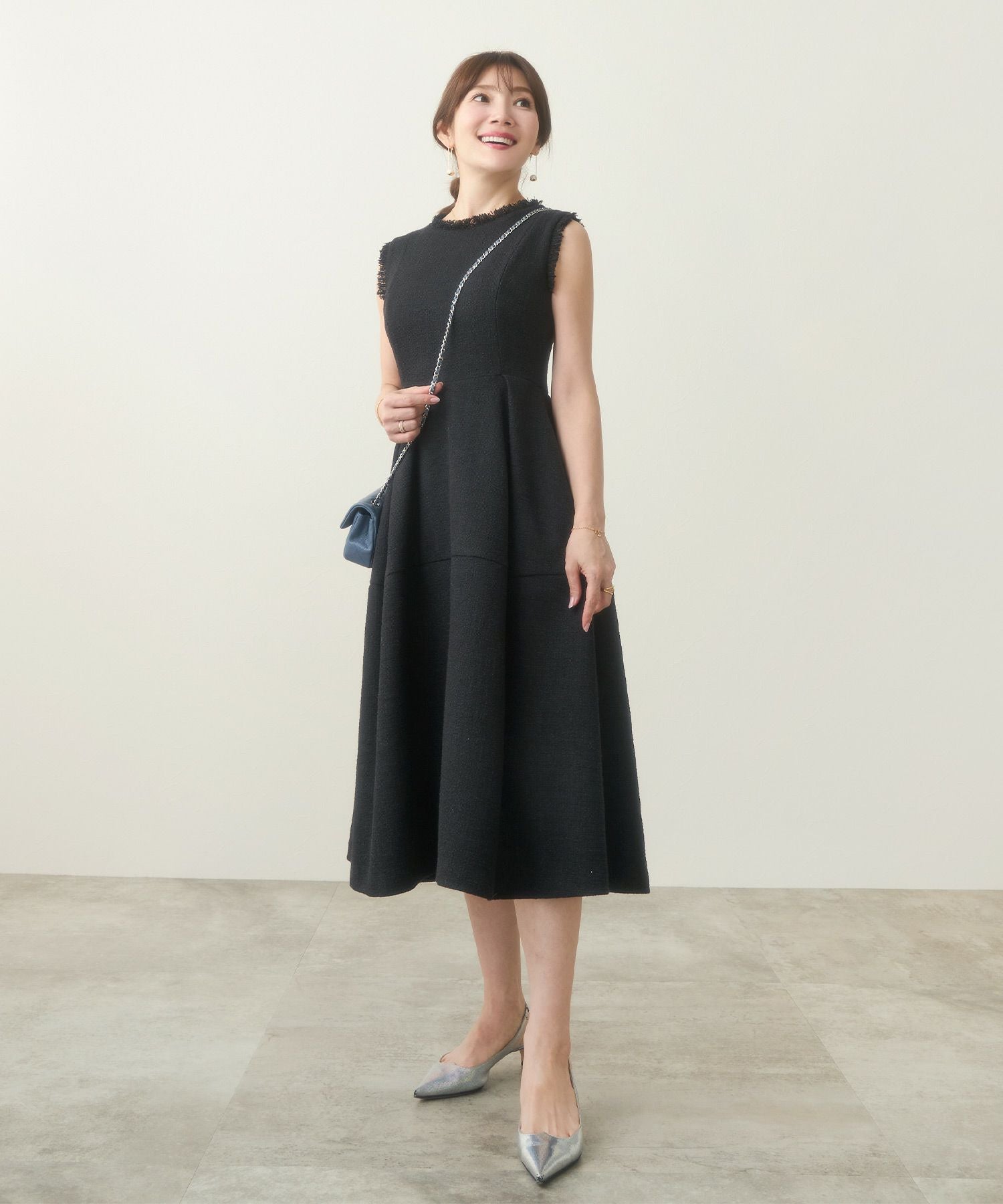 SPRING-SALE ツイード フリンジ ワンピース Liala×PG 全2色｜lpg341