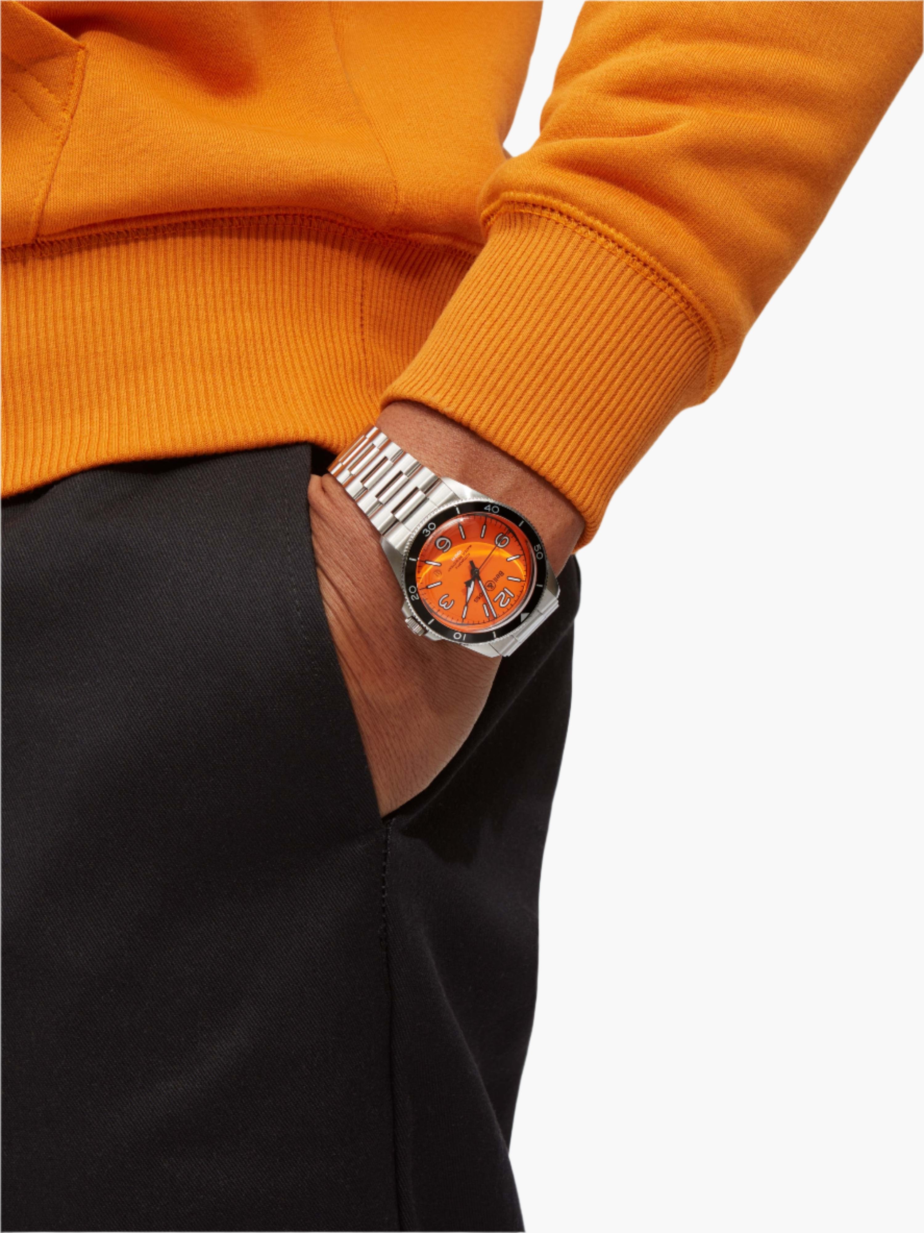 Bell & Ross BRV2-92 Orange Dial Diver Watch with Stainless Steel