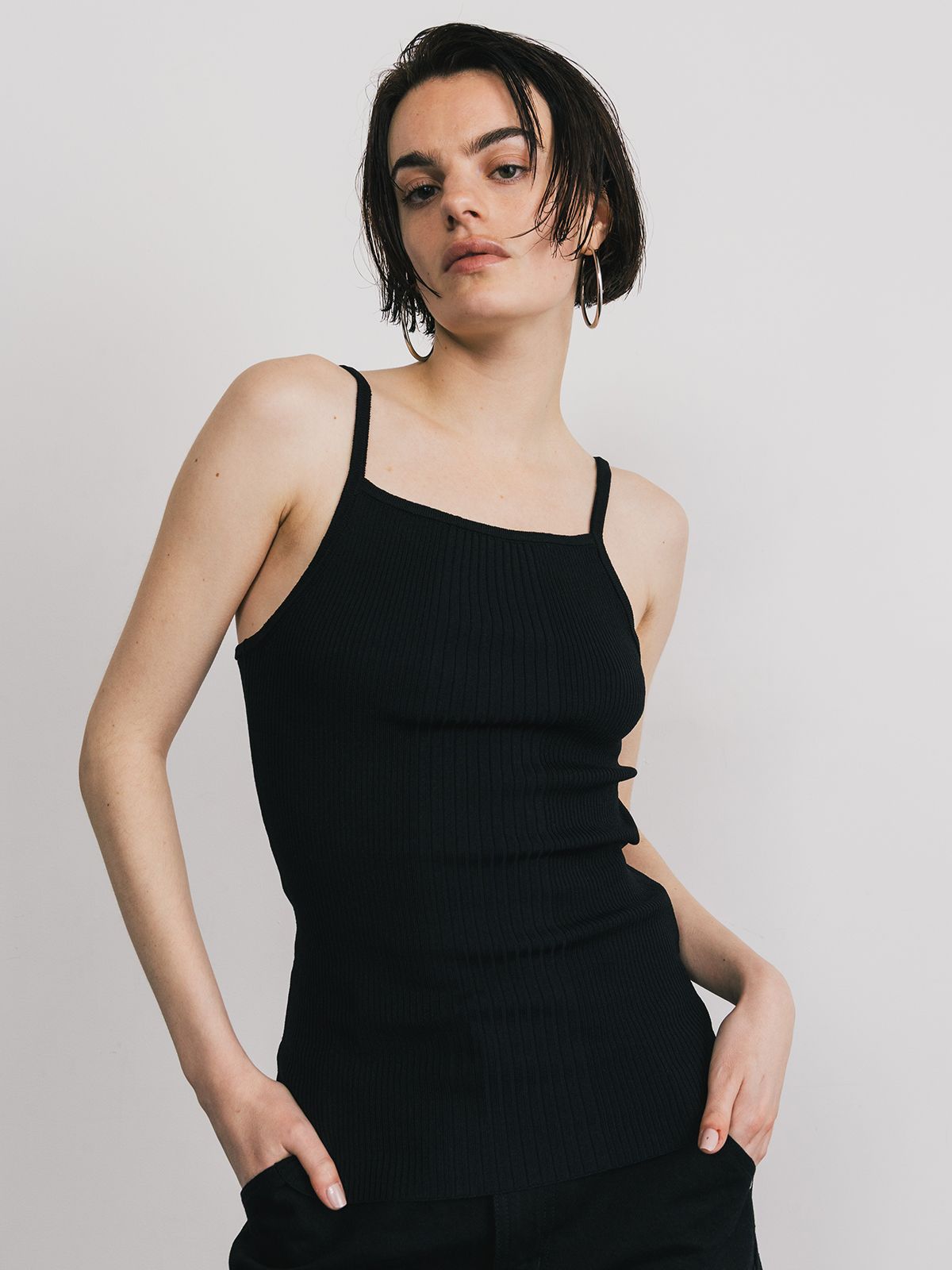 CREDONA - ACETATE KNIT CAMI / アセテート ニットキャミ (ブラック