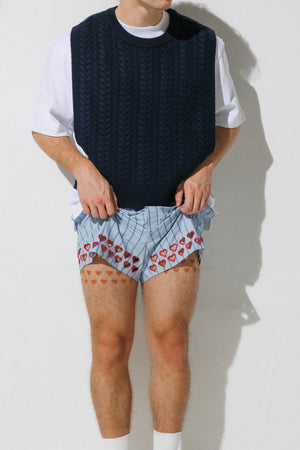 Two Steps Hearts Lace Shorts - Ice Blue Stripes – sombras