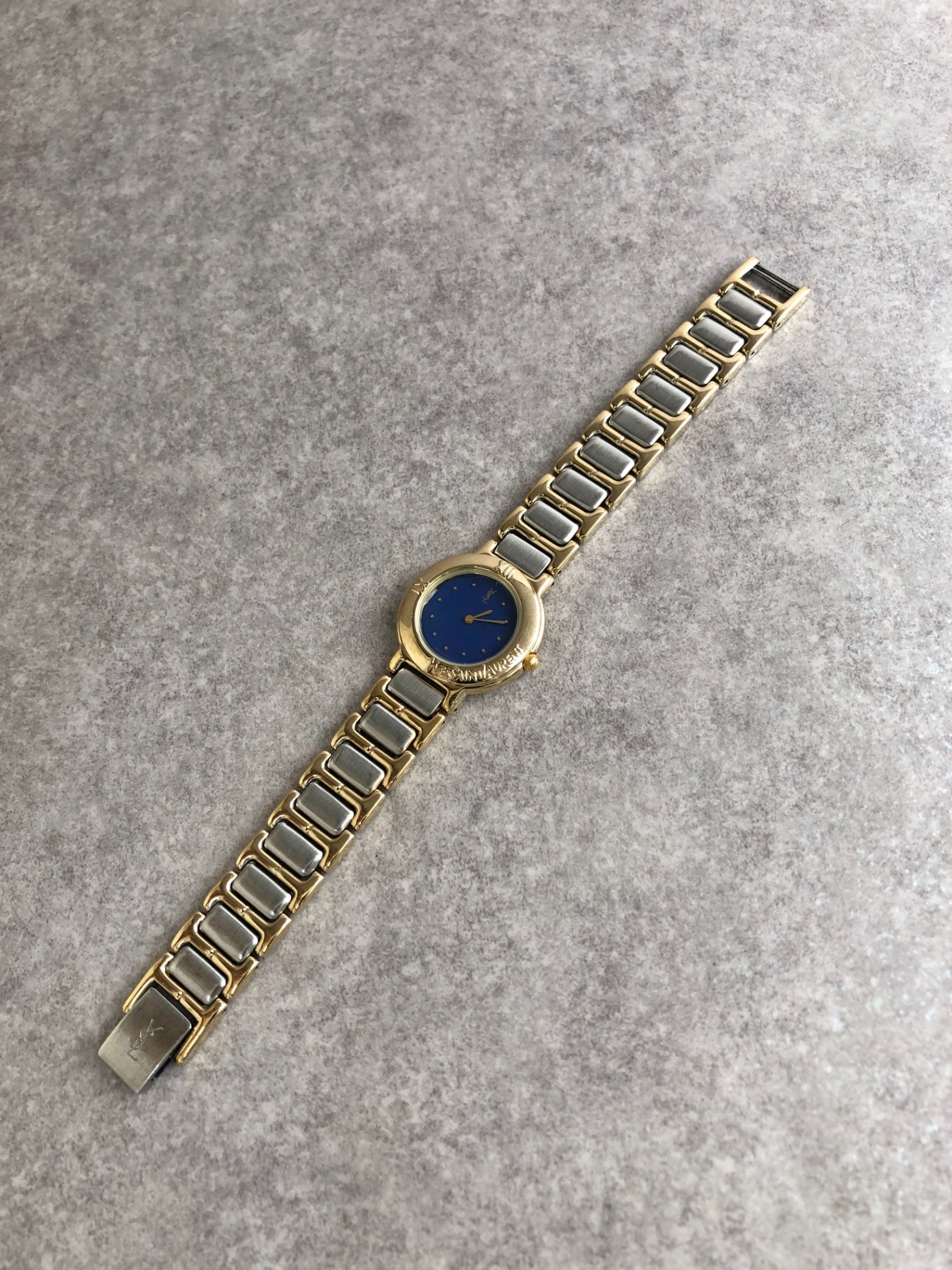 Yves Saint Laurent YSL Logo Watch Silver×Gold Vintage 3vtjxx