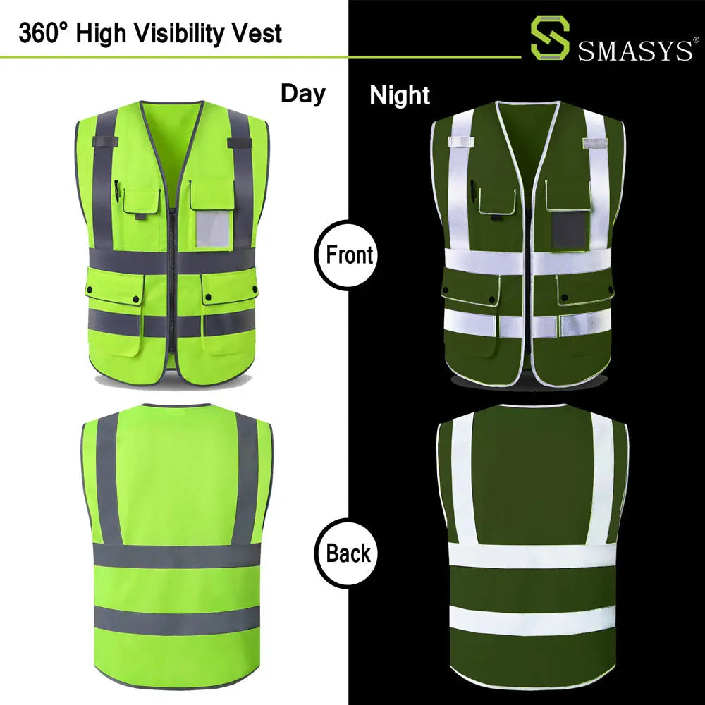 SMASYS High Visibility Reflective Safety Vest with Pockets, ANSI