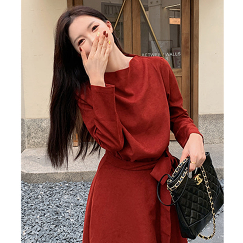 エレガントロングワンピース 赤・緑 高見え