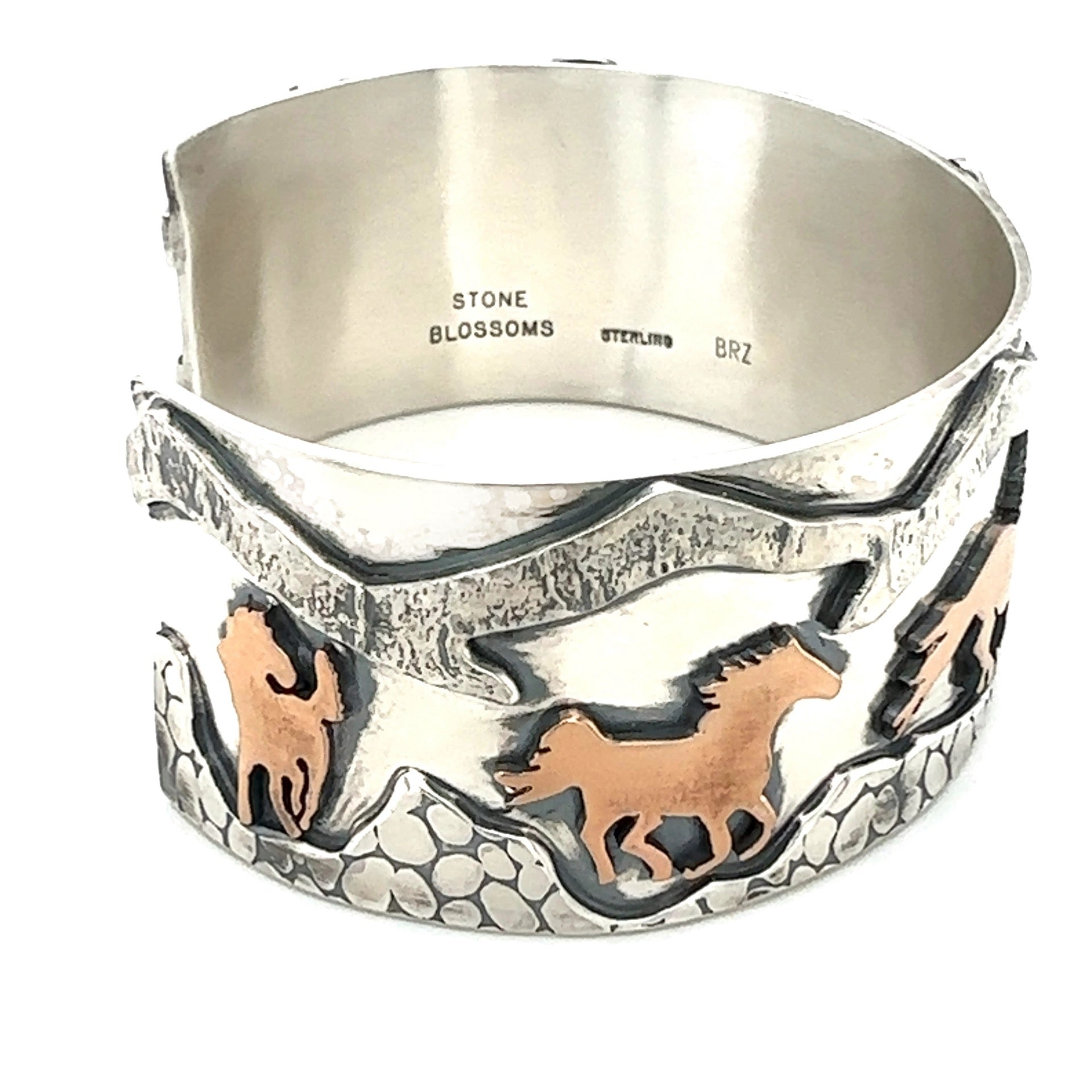 Sterling Silver and Bronze Wild Horse Cuff Bracelet