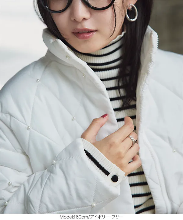 パール付きキルティングコート[K1313] - レディースファッション通販