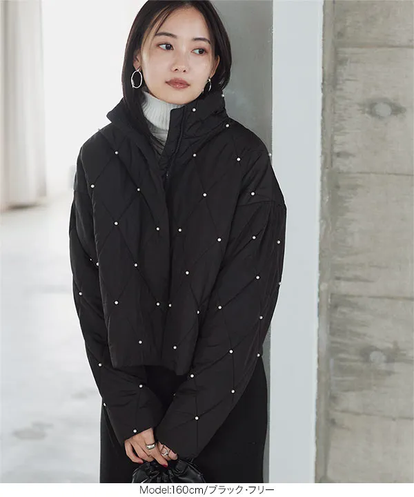 パール付きキルティングコート[K1313] - レディースファッション通販