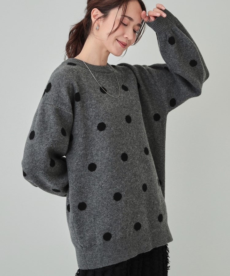 洗える/S-LL】 ドット柄が目を惹く ゆったりジャカードニット（ニット