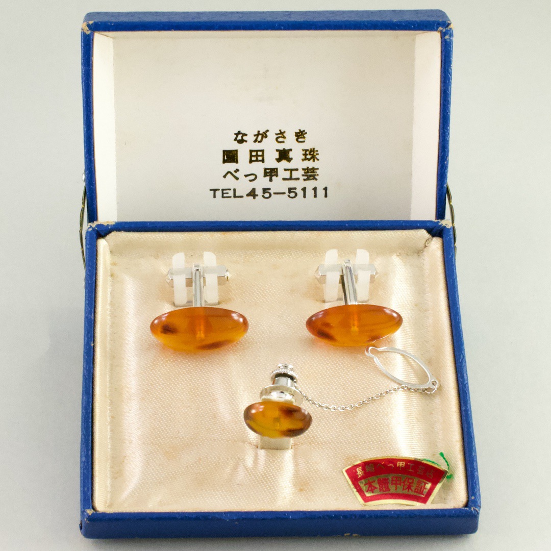 ながさき園田真珠べっ甲工芸 本鼈甲 カフスボタンとネクタイピンの