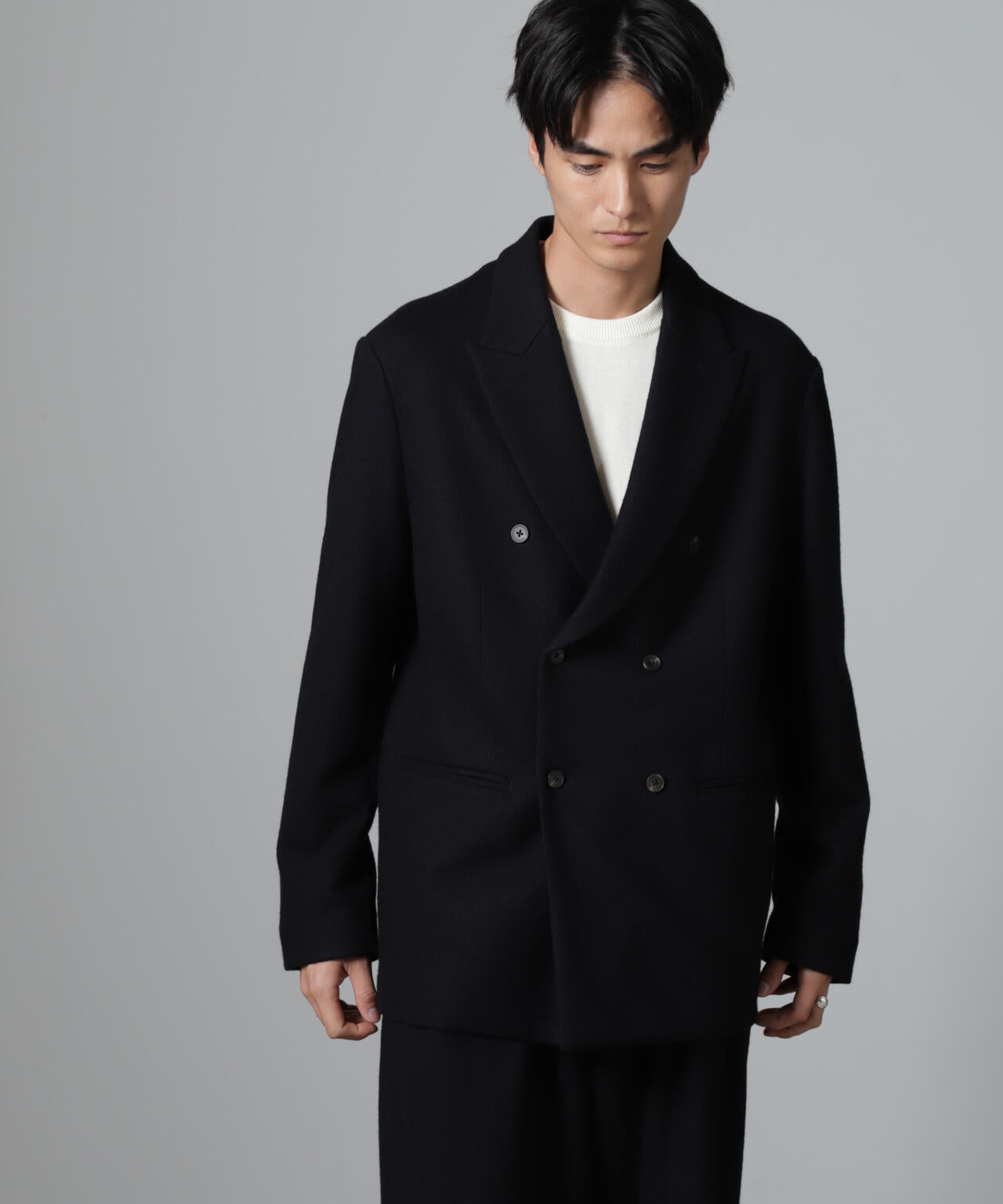 100%ウール」 ピークドラペル ダブル ジャケット