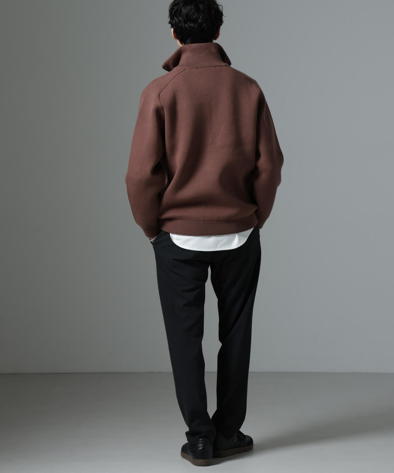 ハーフジップ ダブル ニット ハイネック