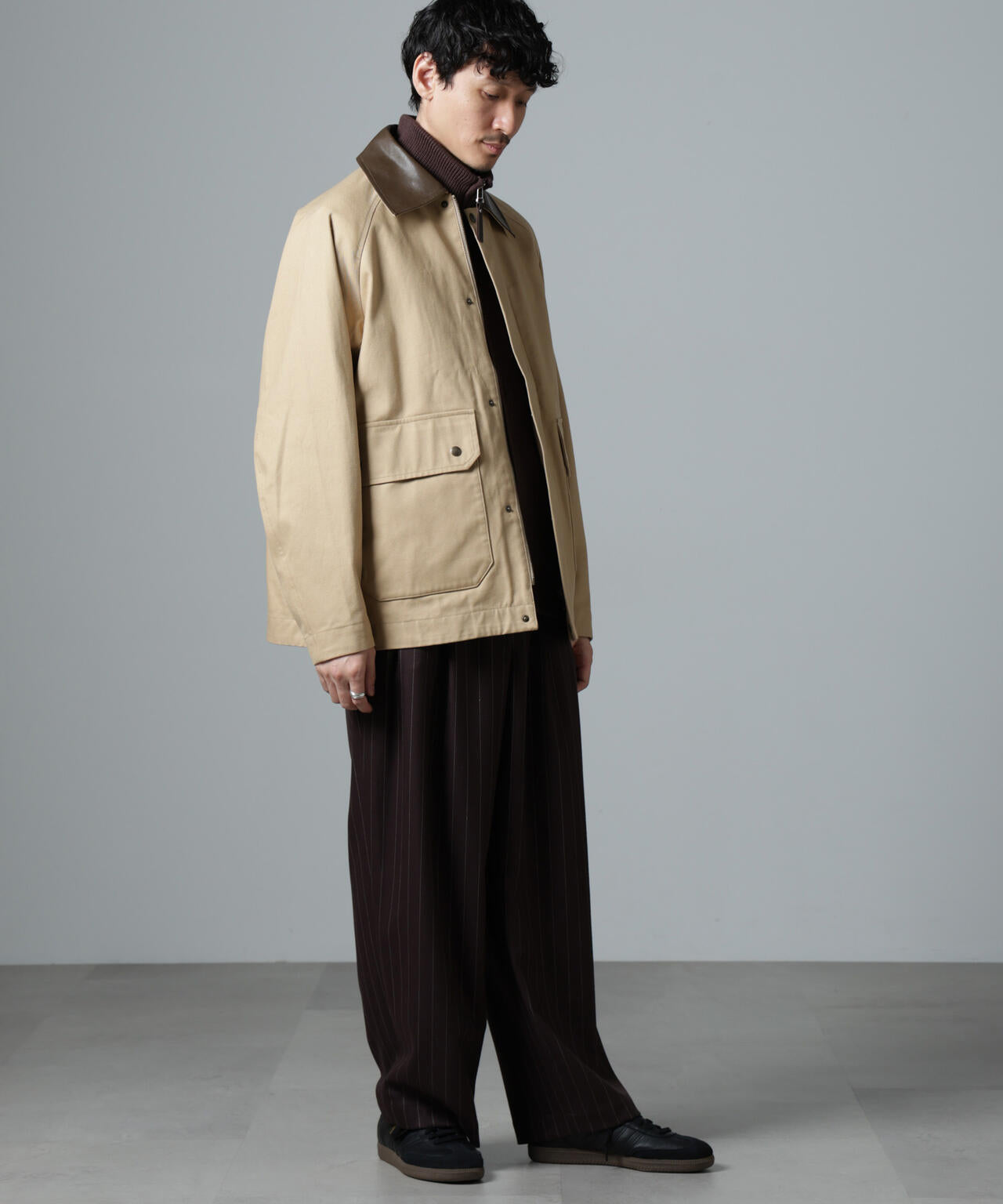 大人のワイドパンツ」 ピンストライプ フランネル 2タック ワイド