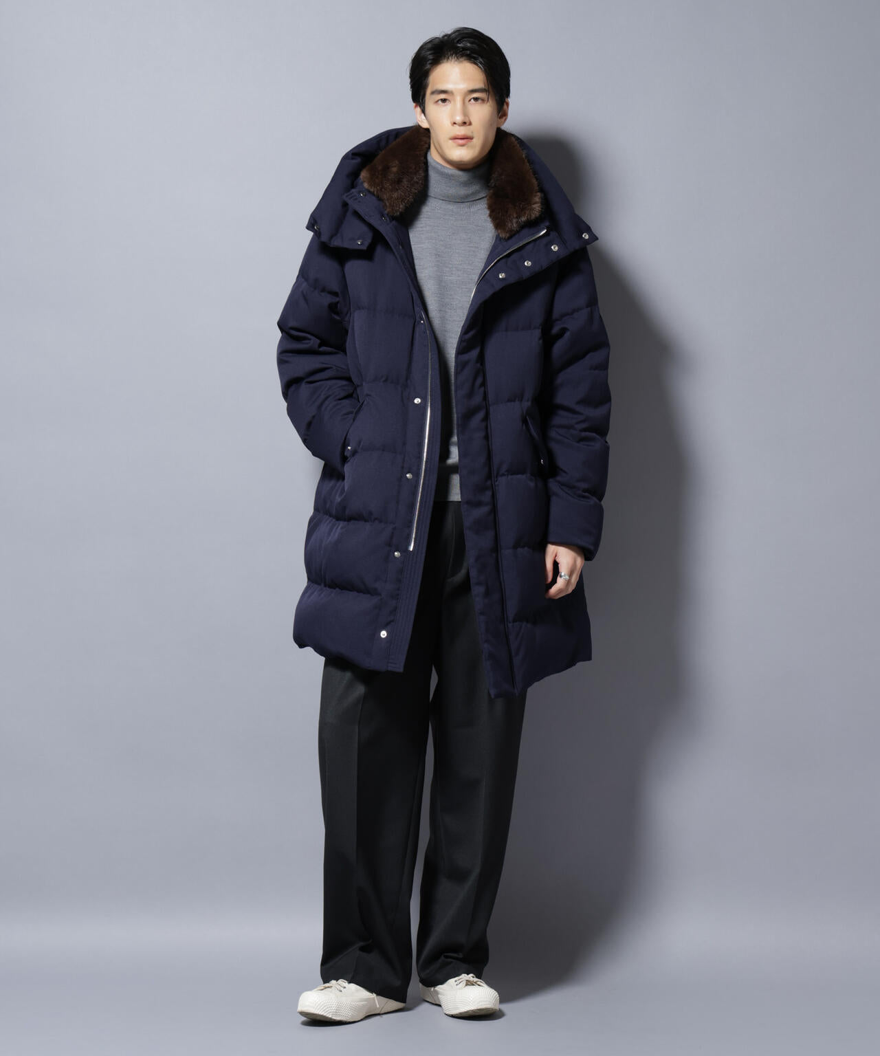 西川ダウン(R)」フェイクファーカラーサージロングダウン