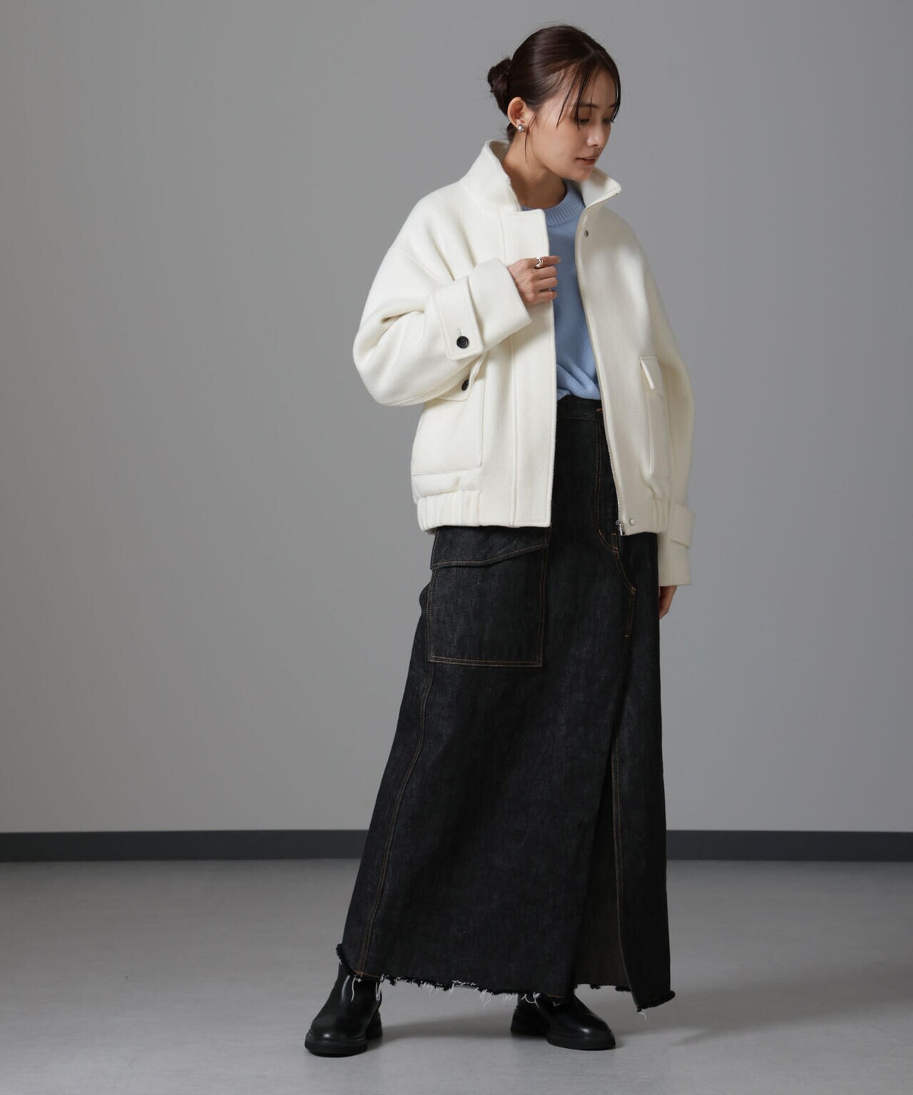 PECOLAMB ウール カシミヤ スタンドカラー ジップブルゾン