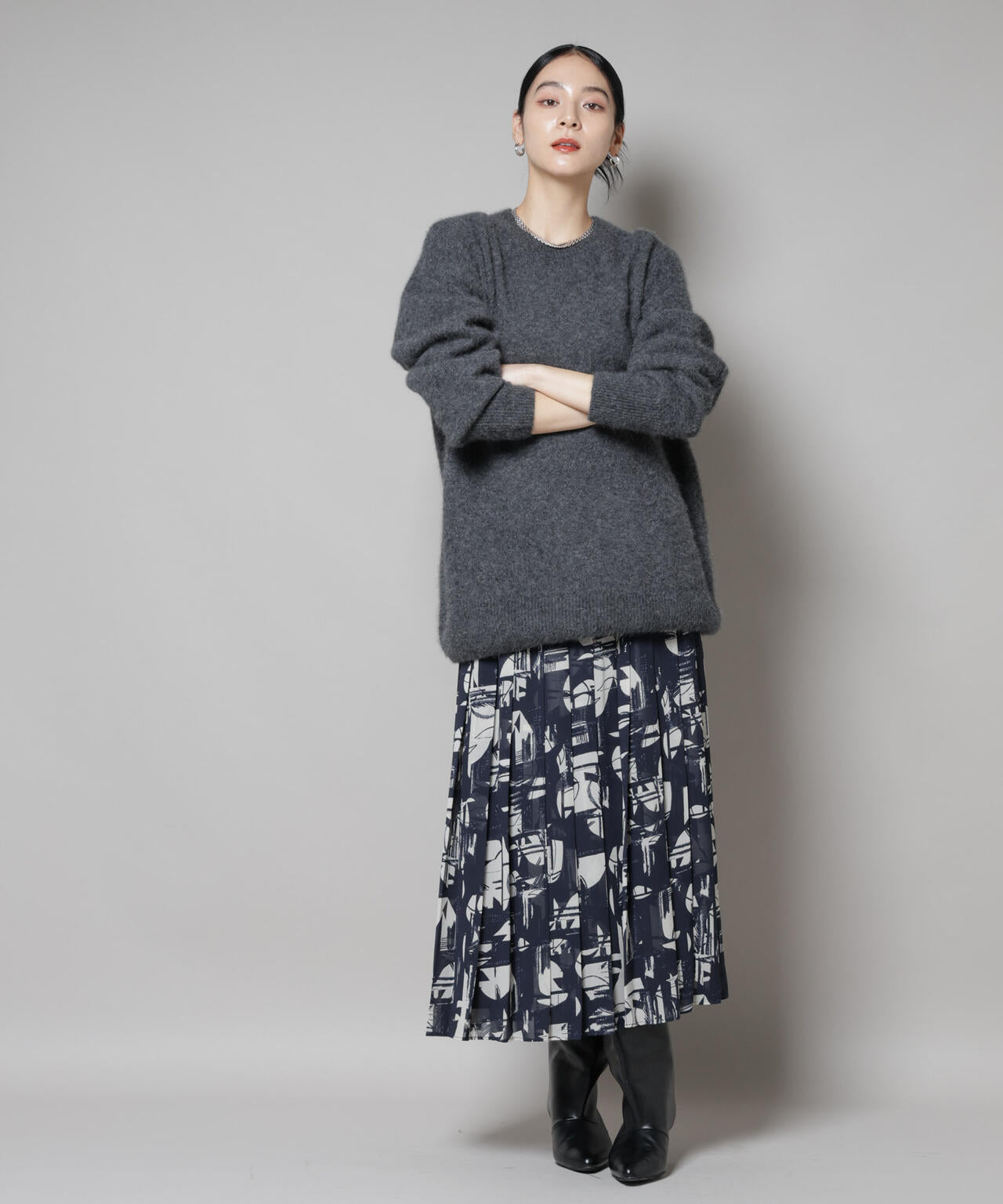 アートプリント ジョーゼット プリーツ スカート