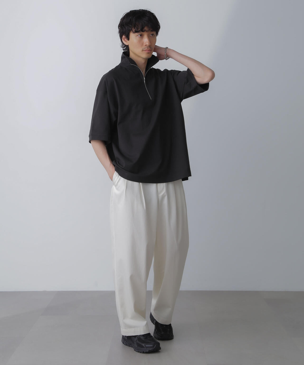 HALF ZIP ワイド シルエット Tシャツ 半袖