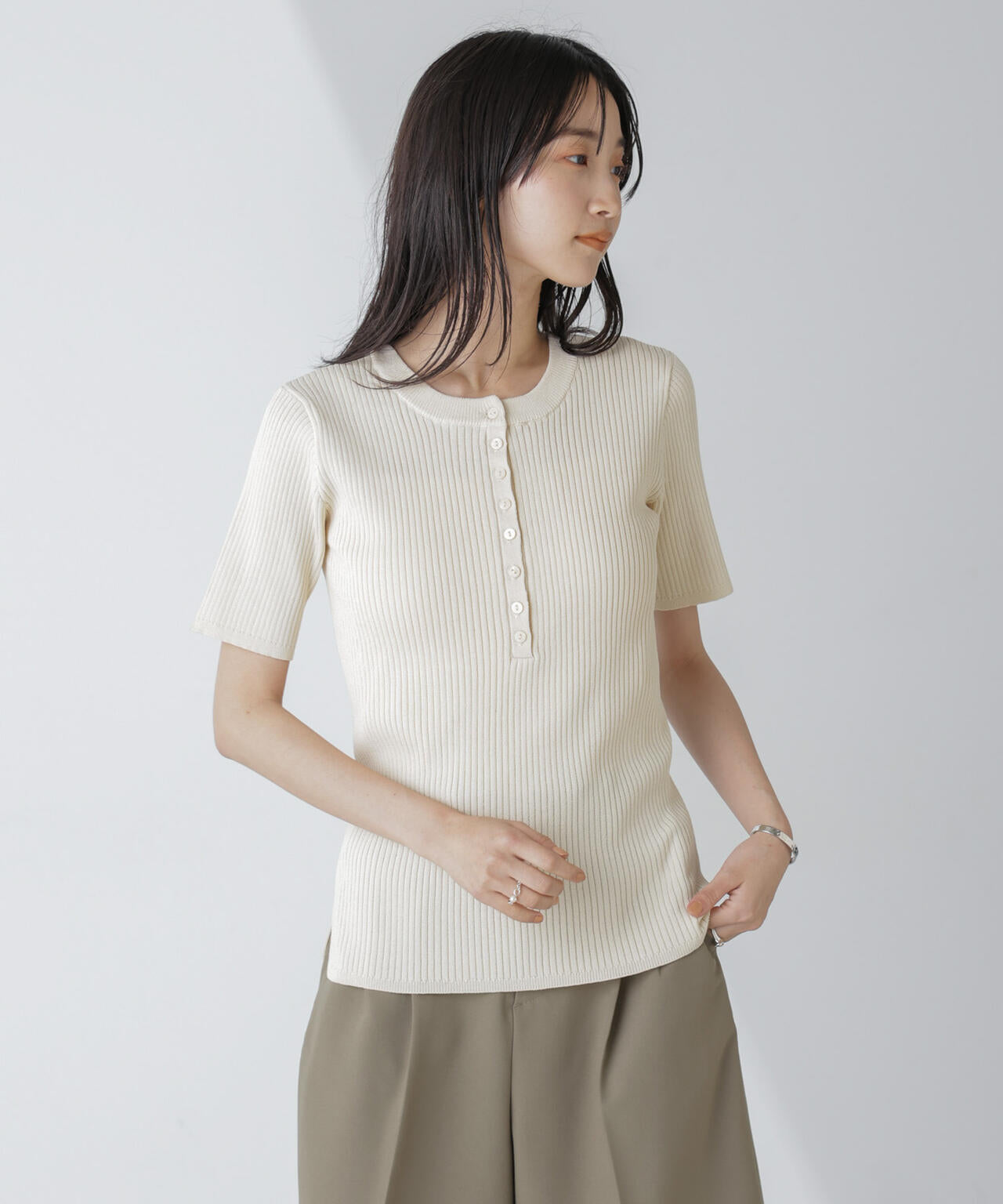 前後2way 多 ボタンサマー リブニット