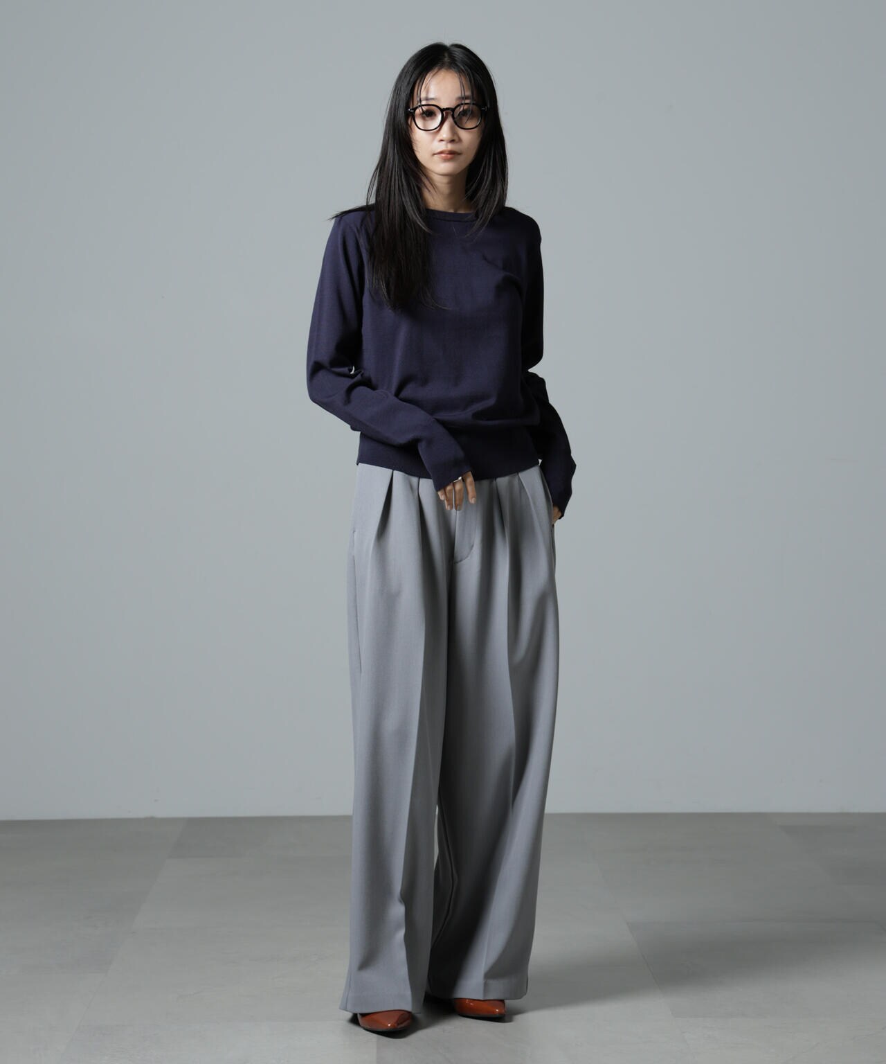 ハイウエスト 2タック ワイド パンツ