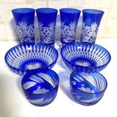 江戸切子 クリスタルダルク ガラス グラス 小鉢 ぐい呑み 酒器 8点