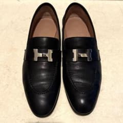 エルメス モカシン パリ 37 ブラック ローファー H金具 HERMES - メルカリ