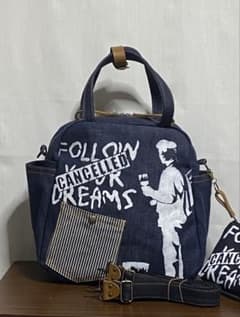 ☆岡山デニム☆ステンシル☆バンクシー4wayボストンバッグ - メルカリ