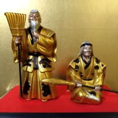 高砂人形 美術品 工芸品 合金製 金メッキ 鋳物 高岡銅器 牧田秀雲 作