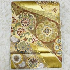 美品！ 高級 正絹 六通 袋帯 鶴 宝 華文 花文 - メルカリ