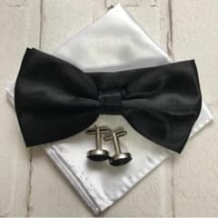 カフス チーフ 蝶ネクタイ 黒 メンズ 結婚式 フォーマル セレモニー 3