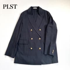 未使用級】 プラステ 紺ブレ 金ボタン L リネンブレンド ダブル