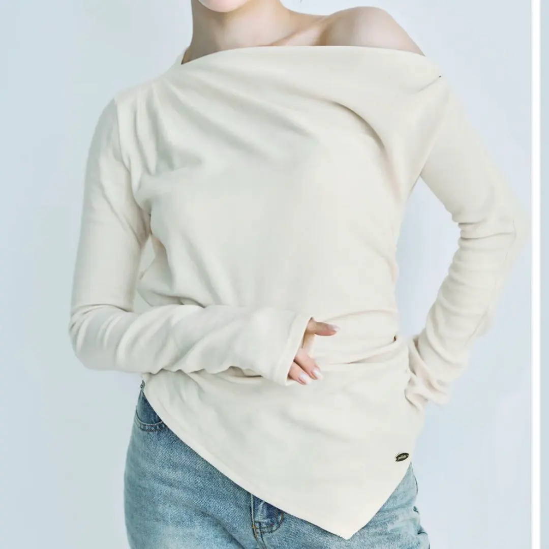 2026年最新】polaura アシンメトリードレープロングスリーブトップスの